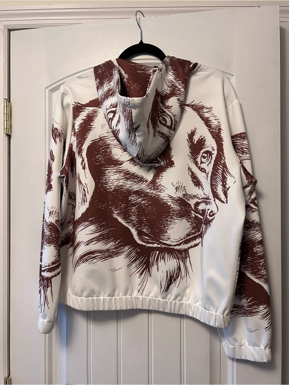 White & Brown Dog Print Zip Hoodie Jacket - Picture 2 of 4